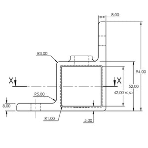 Ösenteil mit Doppellasche 90º 40 mm quadratisch