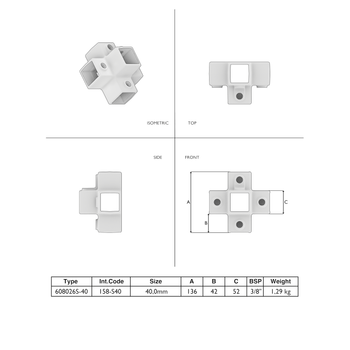 Kreuzstück für Stützrohr 40 mm quadratisch