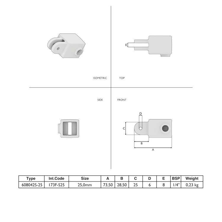 Gelenkhalter 25 mm quadratisch