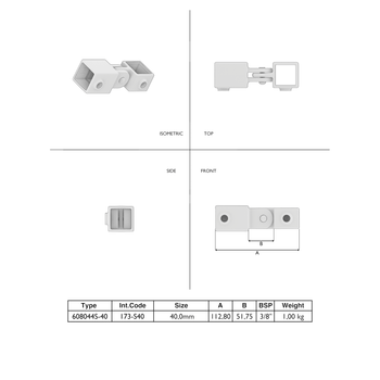 Gelenkstück einfach 40 mm quadratisch