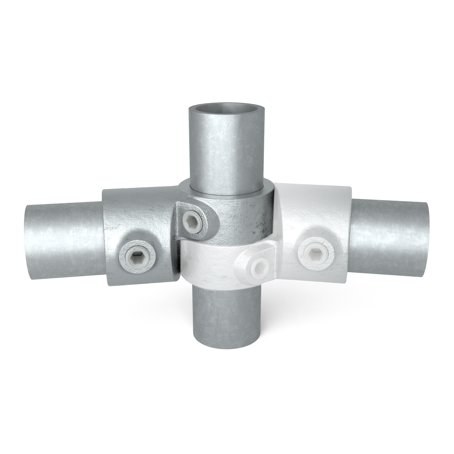 Rohrverbinder Winkelgelenk verstellbar 26,9 mm - 1 Stück - Vorderansicht mit Rohren (Rohr-verbinder.de)