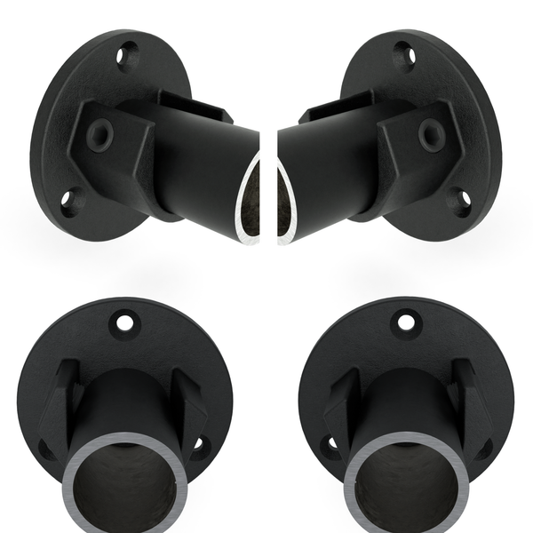 Rohrverbinder Stangenhalter schwarz (Set) 26,9 mm - Vorderansicht mit Rohren (Rohr-verbinder.de)