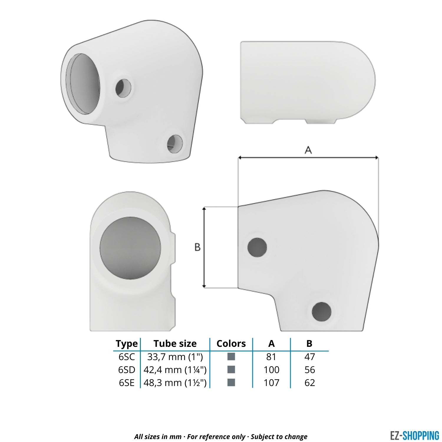 Rohrverbinder Bogen 90º ±11º 48,3 mm - Maßtabelle - technische Zeichnung (Rohr-verbinder.de)