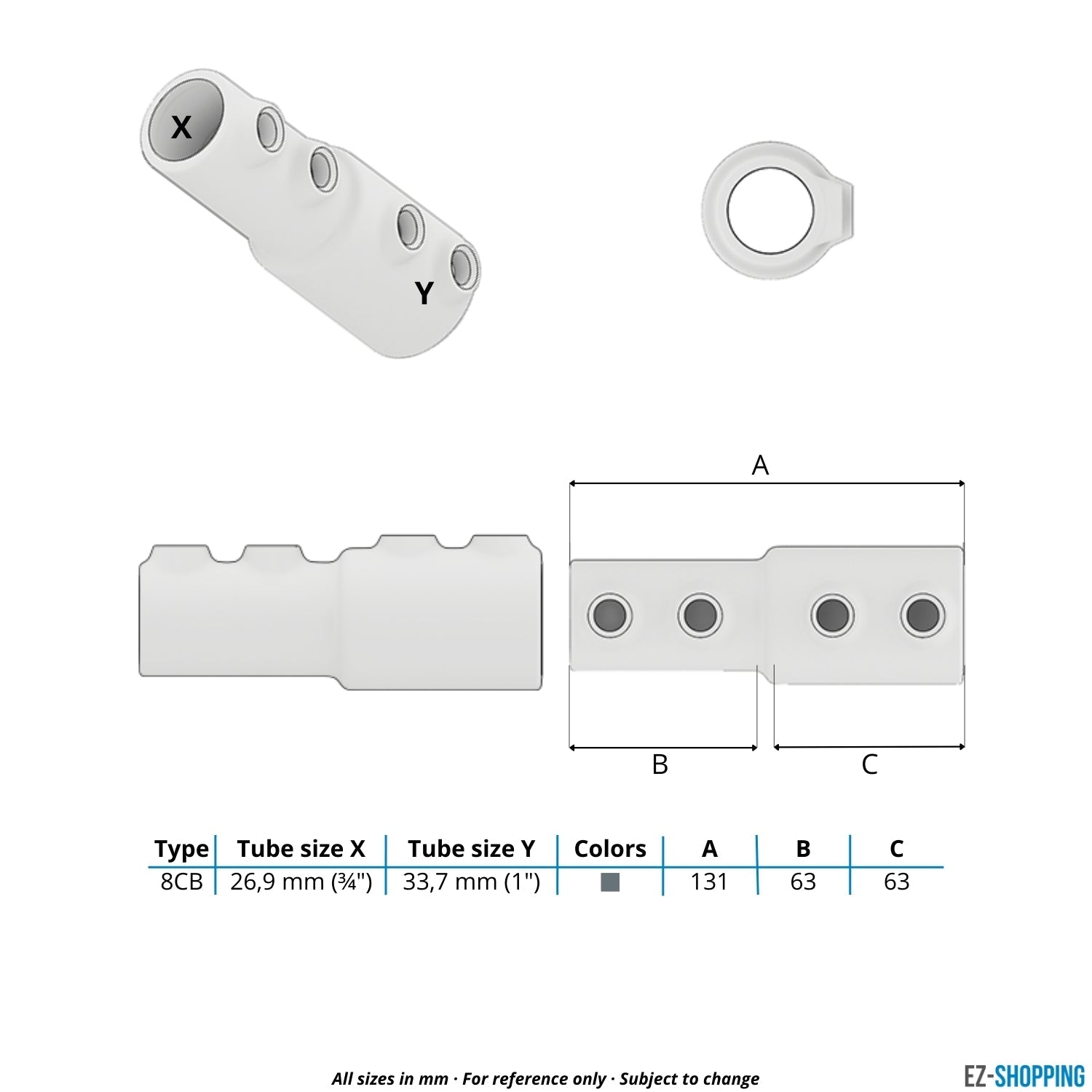 Rohrverbinder Verlängerungsstück Kombinationsmaß 33,7 mm - 26,9 mm - Maßtabelle - technische Zeichnung (Rohr-verbinder.de)