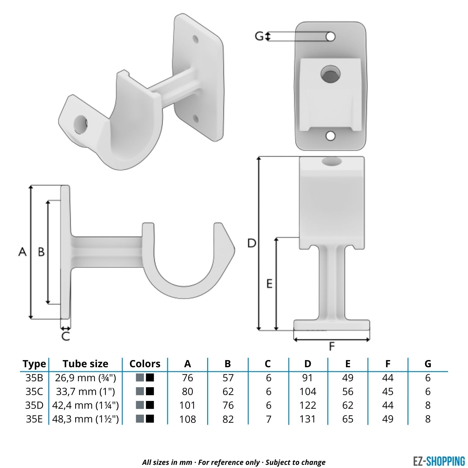 Rohrverbinder Handlaufhalterung offen 42,4 mm - Maßtabelle - technische Zeichnung (Rohr-verbinder.de)