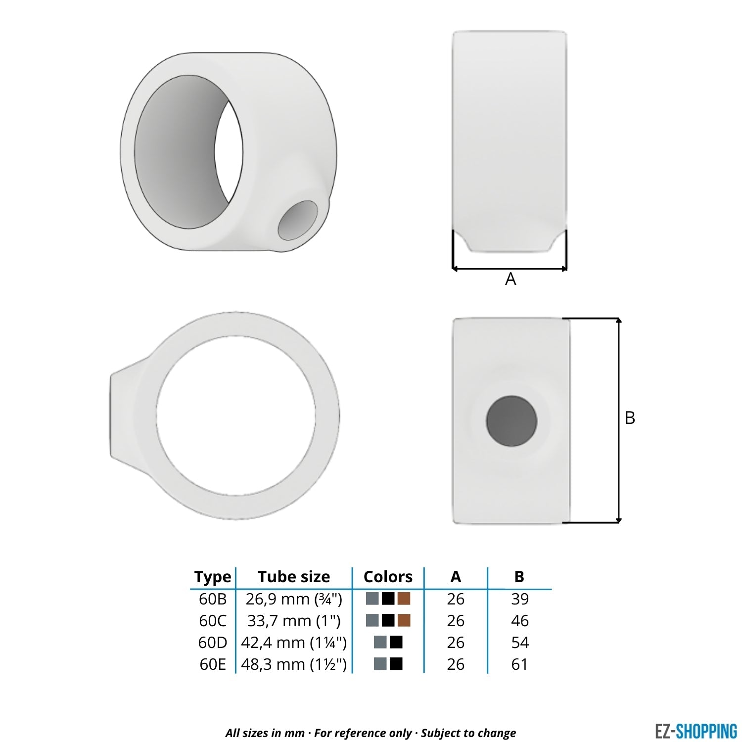 Rohrverbinder Stellring vintage 33,7 mm - Maßtabelle - technische Zeichnung (Rohr-verbinder.de)