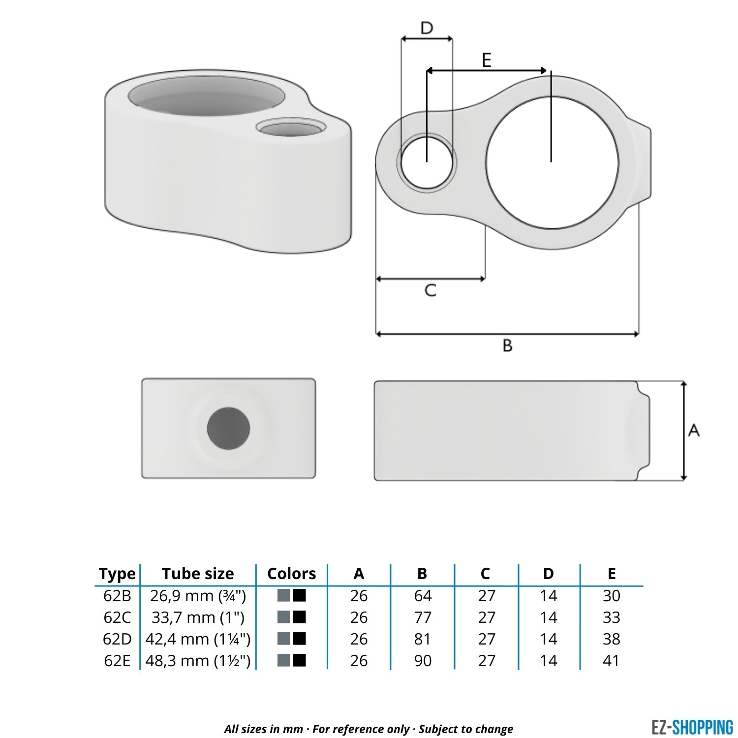 Rohrverbinder Stellringauge 48,3 mm - Maßtabelle - technische Zeichnung (Rohr-verbinder.de)