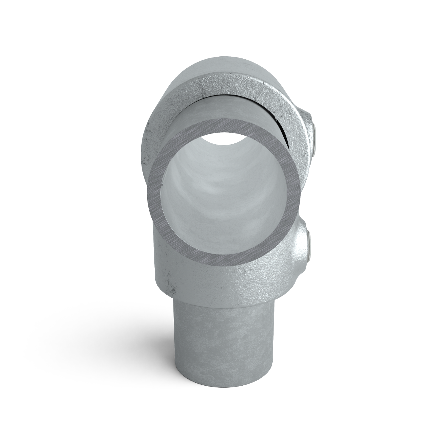 Rohrverbinder T-Stück kurz 33,7 mm - Seitenansicht mit Rohren (Rohr-verbinder.de)