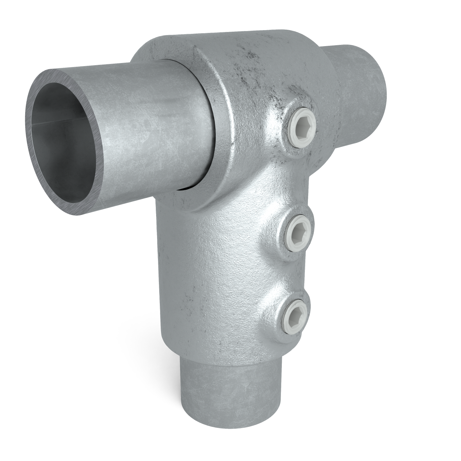 Rohrverbinder T-Stück kurz - lang 33,7 mm - Schrägansicht mit Rohren (Rohr-verbinder.de)