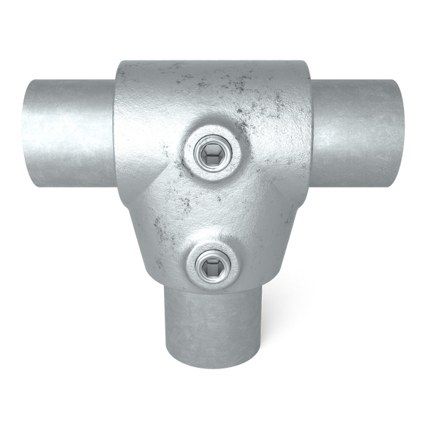 Rohrverbinder T-Stück kurz ±11º 33,7 mm - Vorderansicht mit Rohren (Rohr-verbinder.de)
