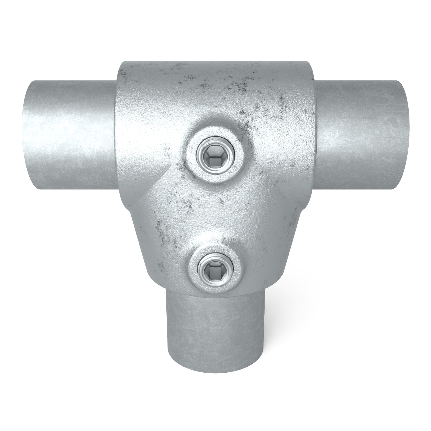 Rohrverbinder T-Stück kurz ±11º 48,3 mm - Vorderansicht mit Rohren (Rohr-verbinder.de)