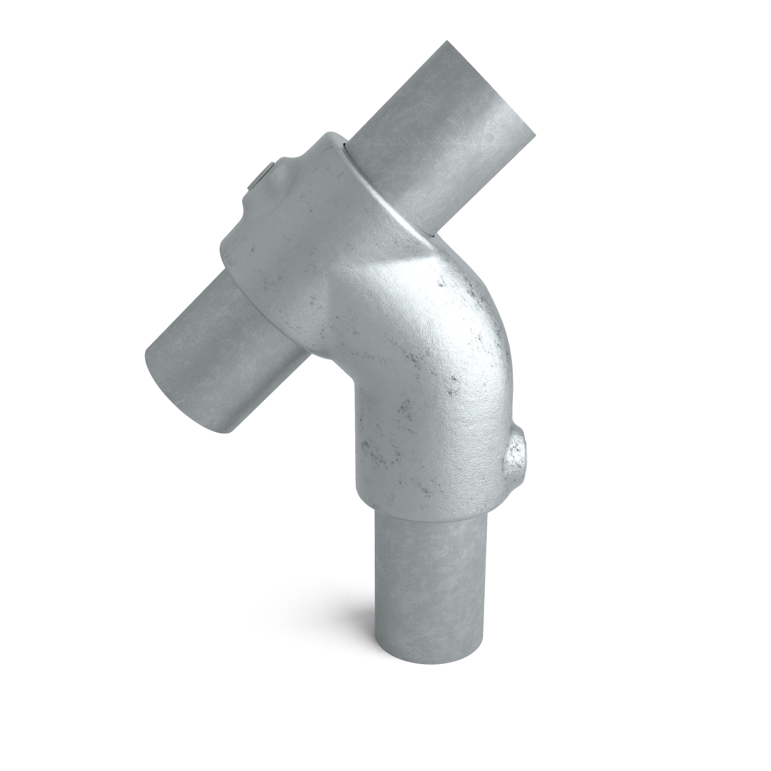 Rohrverbinder T-Stück kurz 45° 42,4 mm - Vorderansicht mit Rohren (Rohr-verbinder.de)