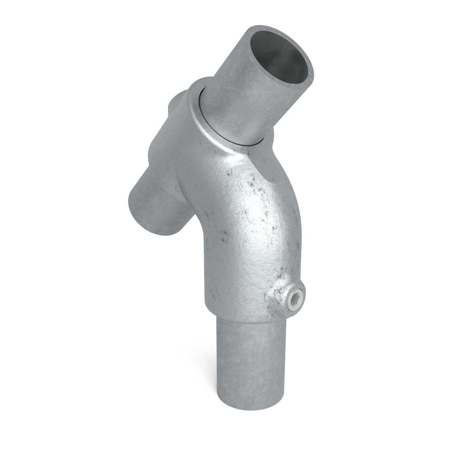 Rohrverbinder T-Stück kurz 45° 48,3 mm - Schrägansicht mit Rohren (Rohr-verbinder.de)
