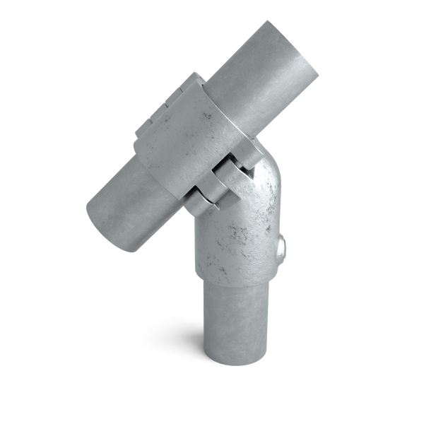 Rohrverbinder T-Stück kurz 45° offen klappbar 48,3 mm - Vorderansicht mit Rohren (Rohr-verbinder.de)