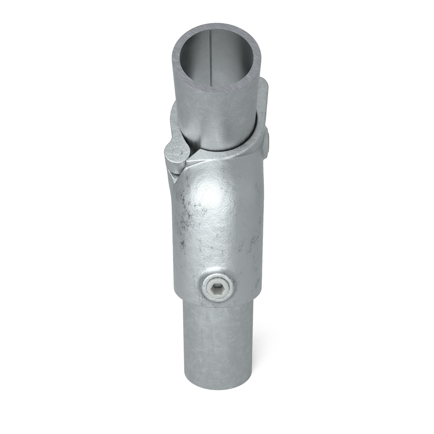 Rohrverbinder T-Stück kurz 45° offen klappbar 48,3 mm - Seitenansicht mit Rohren (Rohr-verbinder.de)