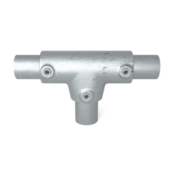 Rohrverbinder T-Stück lang ±11º 48,3 mm - Vorderansicht mit Rohren (Rohr-verbinder.de)