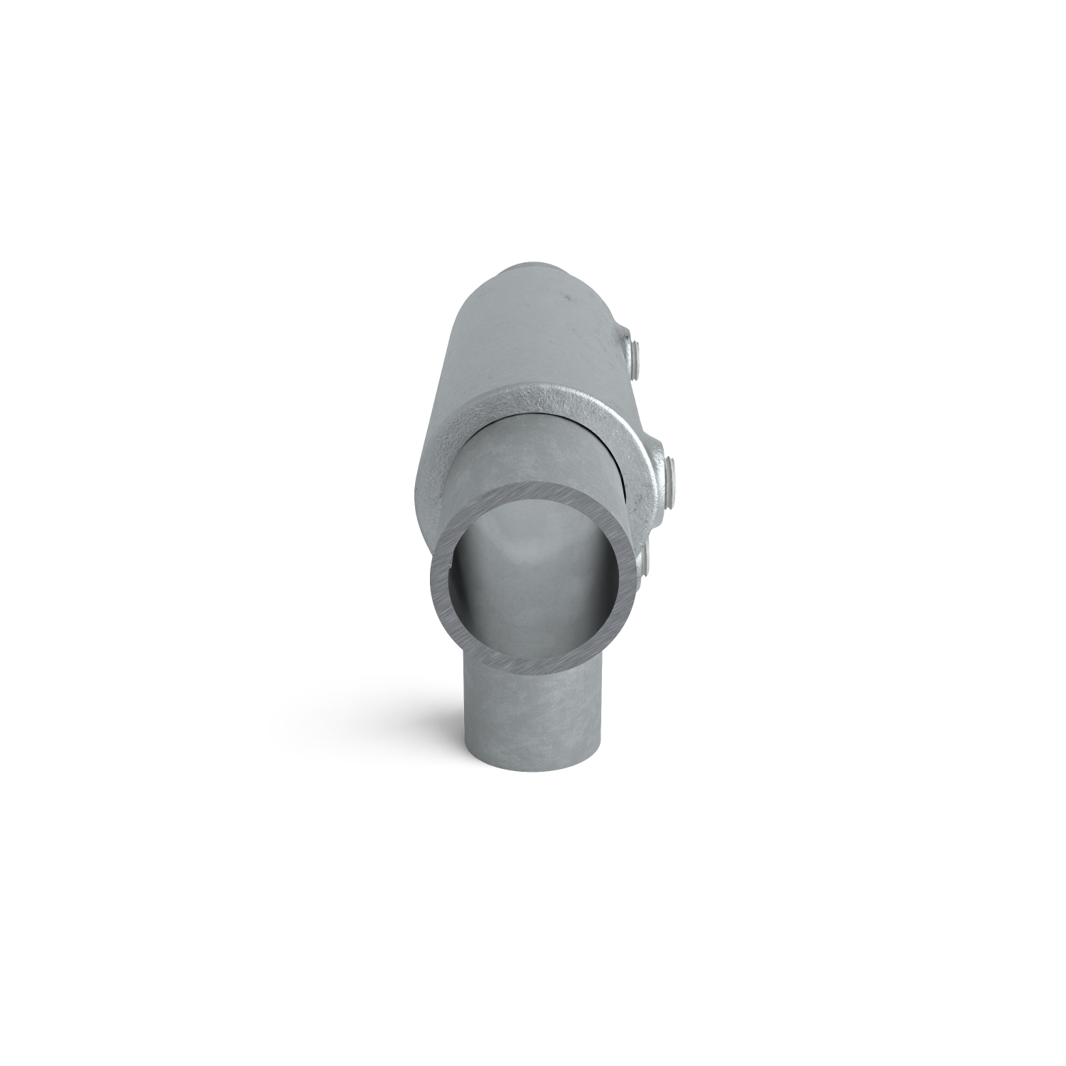 Rohrverbinder T-Stück lang ±11º 33,7 mm - Seitenansicht mit Rohren (Rohr-verbinder.de)