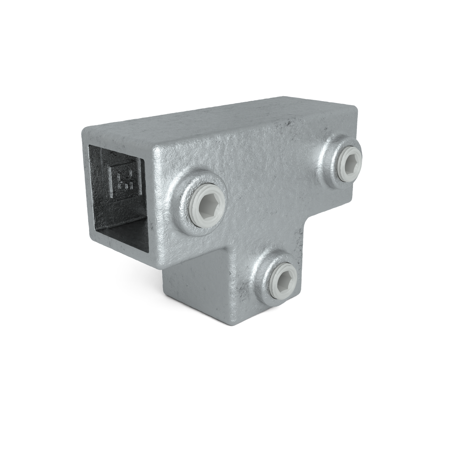 Rohrverbinder T-Stück lang 25 mm quadratisch - Schrägansicht Rohrverbinder (Rohr-verbinder.de)