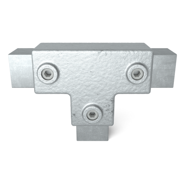 Rohrverbinder T-Stück lang 40 mm quadratisch - Vorderansicht mit Rohren (Rohr-verbinder.de)