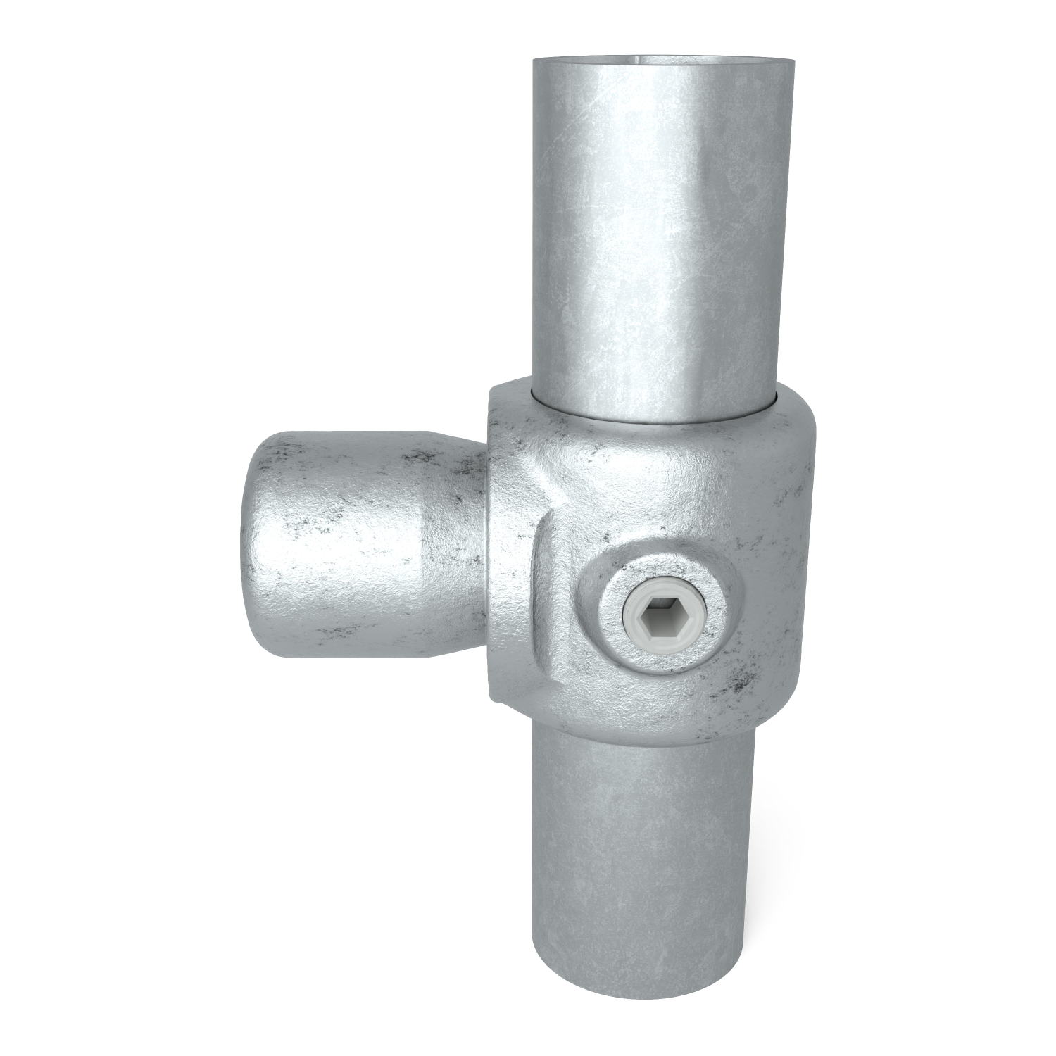 Rohrverbinder T-Stück innenseitig drehbar 33,7 mm - Vorderansicht mit Rohren (Rohr-verbinder.de)