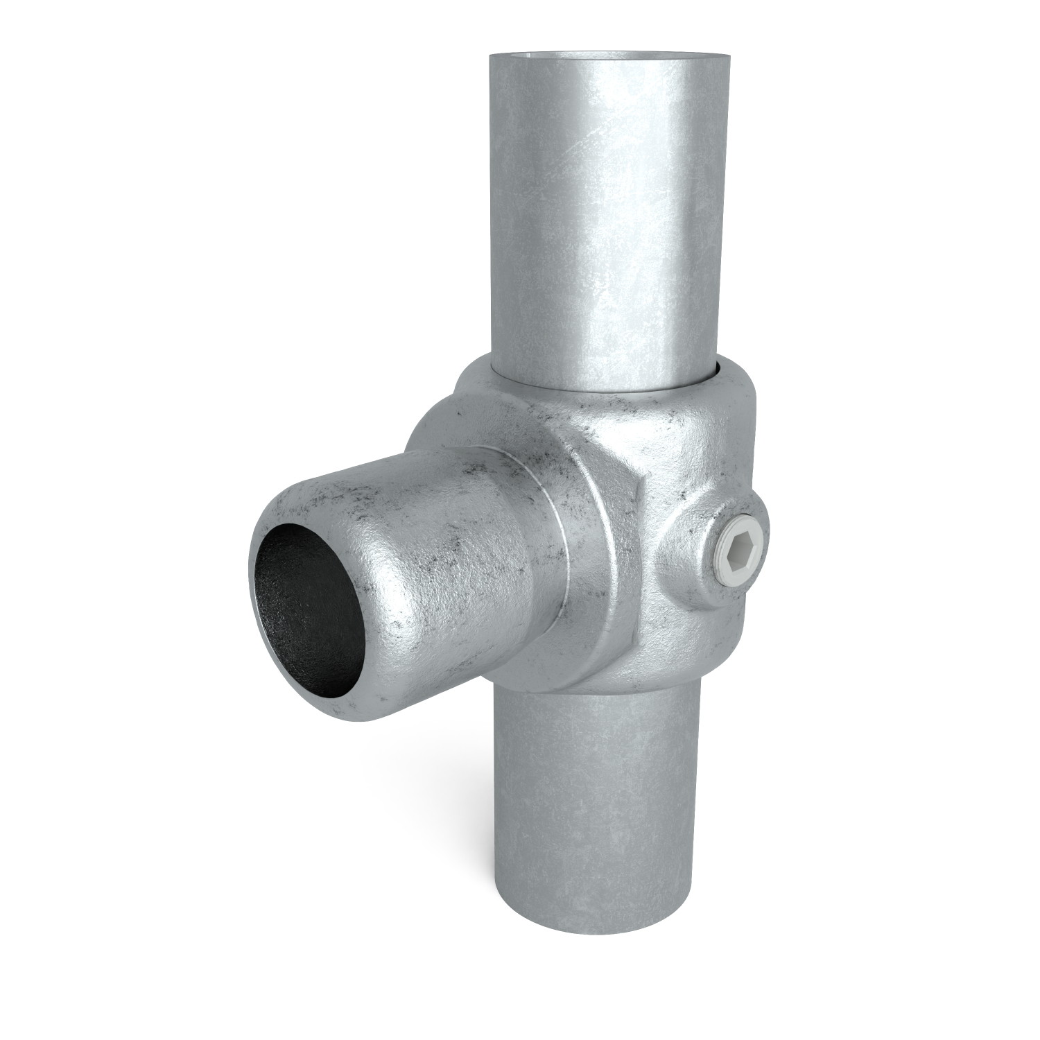 Rohrverbinder T-Stück innenseitig drehbar 33,7 mm - Schrägansicht mit Rohren (Rohr-verbinder.de)