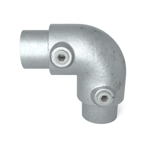 Rohrverbinder Bogen 90º 60,3 mm - Vorderansicht mit Rohren (Rohr-verbinder.de)