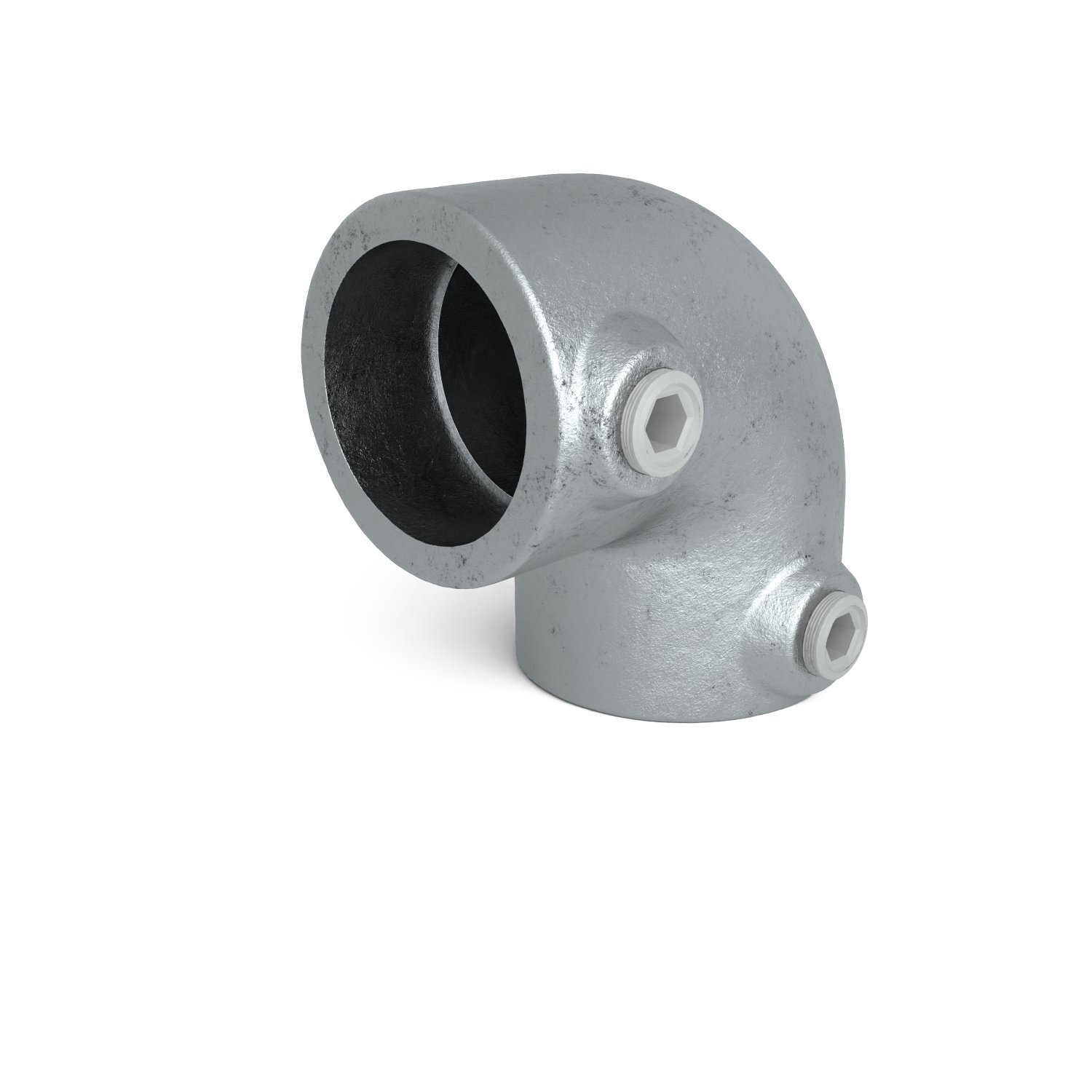 Rohrverbinder Bogen 90º 48,3 mm - Schrägansicht Rohrverbinder (Rohr-verbinder.de)