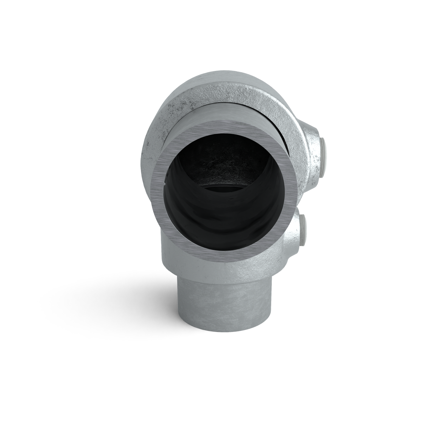 Rohrverbinder Bogen 90º 48,3 mm - Seitenansicht mit Rohren (Rohr-verbinder.de)