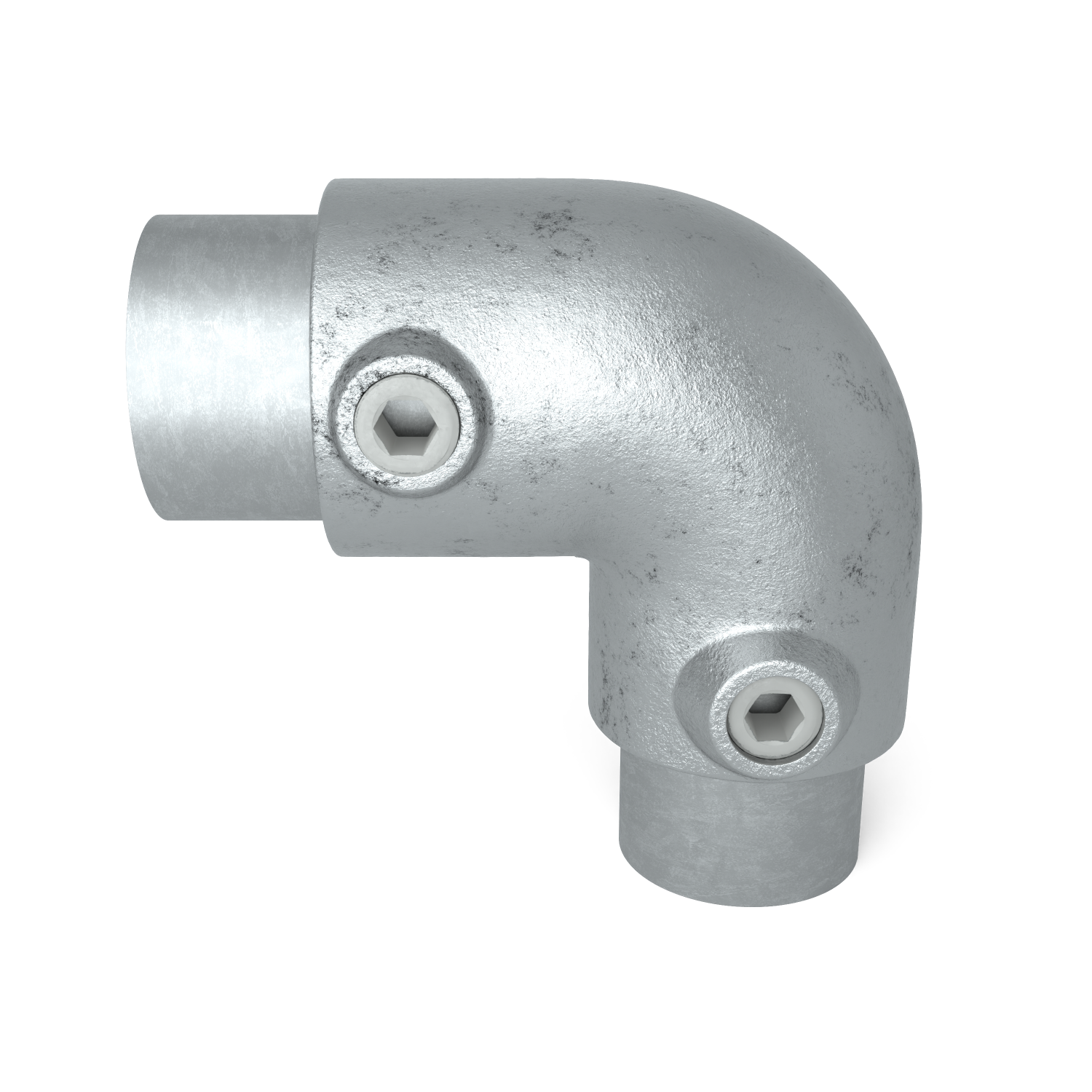 Rohrverbinder Bogen 90º Kombinationsmaß 48,3 mm - 42,4 mm - Vorderansicht mit Rohren (Rohr-verbinder.de)