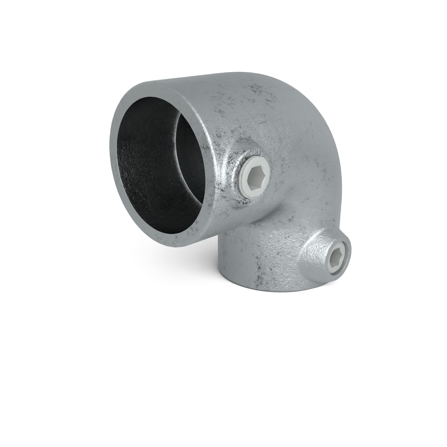 Rohrverbinder Bogen 90º Kombinationsmaß 48,3 mm - 42,4 mm - Schrägansicht Rohrverbinder (Rohr-verbinder.de)