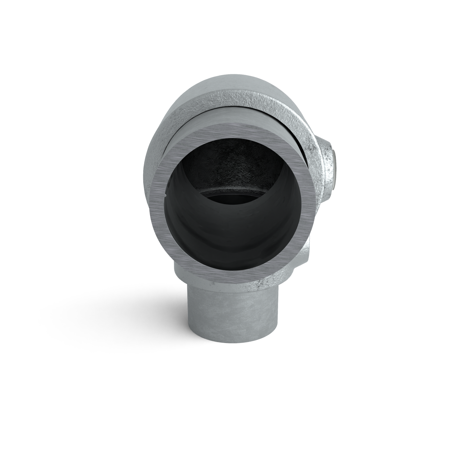Rohrverbinder Bogen 90º Kombinationsmaß 48,3 mm - 42,4 mm - Seitenansicht mit Rohren (Rohr-verbinder.de)