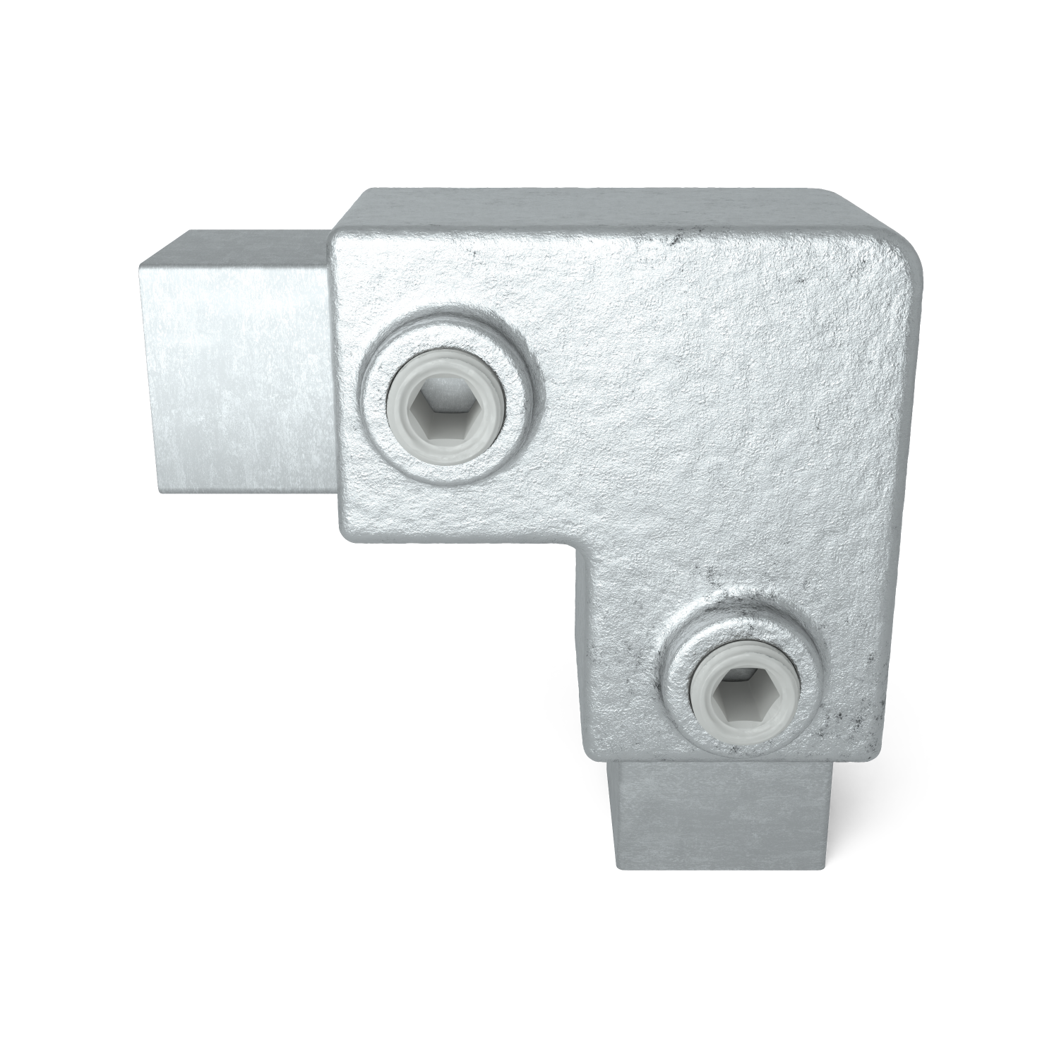 Rohrverbinder Bogen 90º 25 mm quadratisch - Vorderansicht mit Rohren (Rohr-verbinder.de)