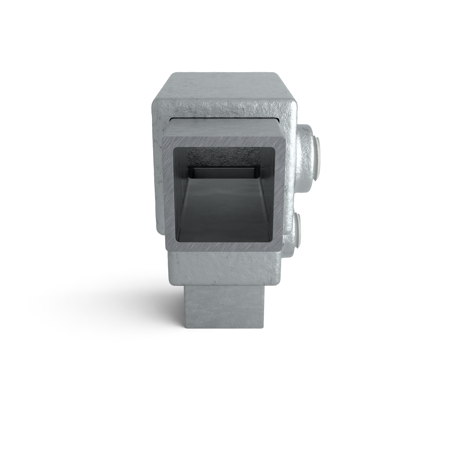 Rohrverbinder Bogen 90º 25 mm quadratisch - Seitenansicht mit Rohren (Rohr-verbinder.de)