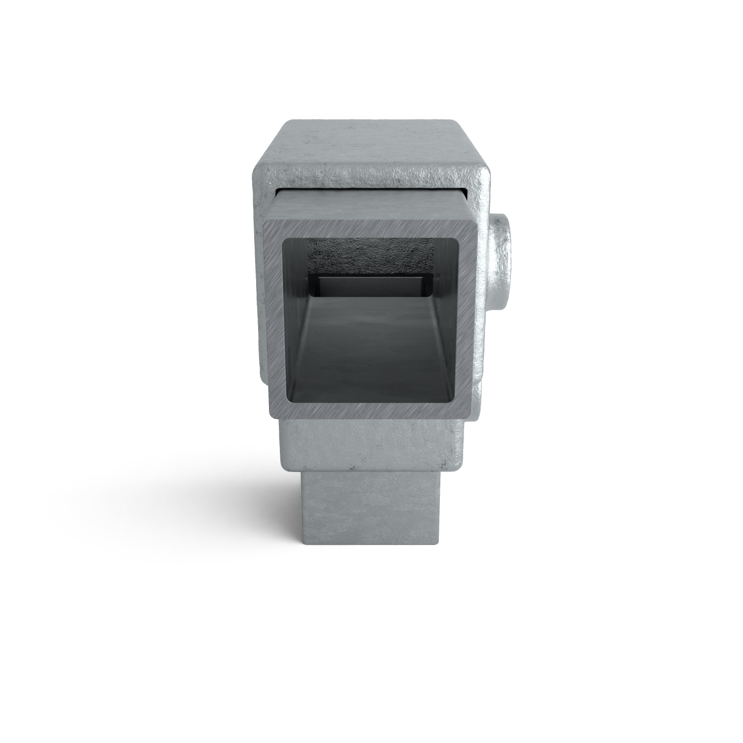 Rohrverbinder Bogen 90º 40 mm quadratisch - Seitenansicht mit Rohren (Rohr-verbinder.de)