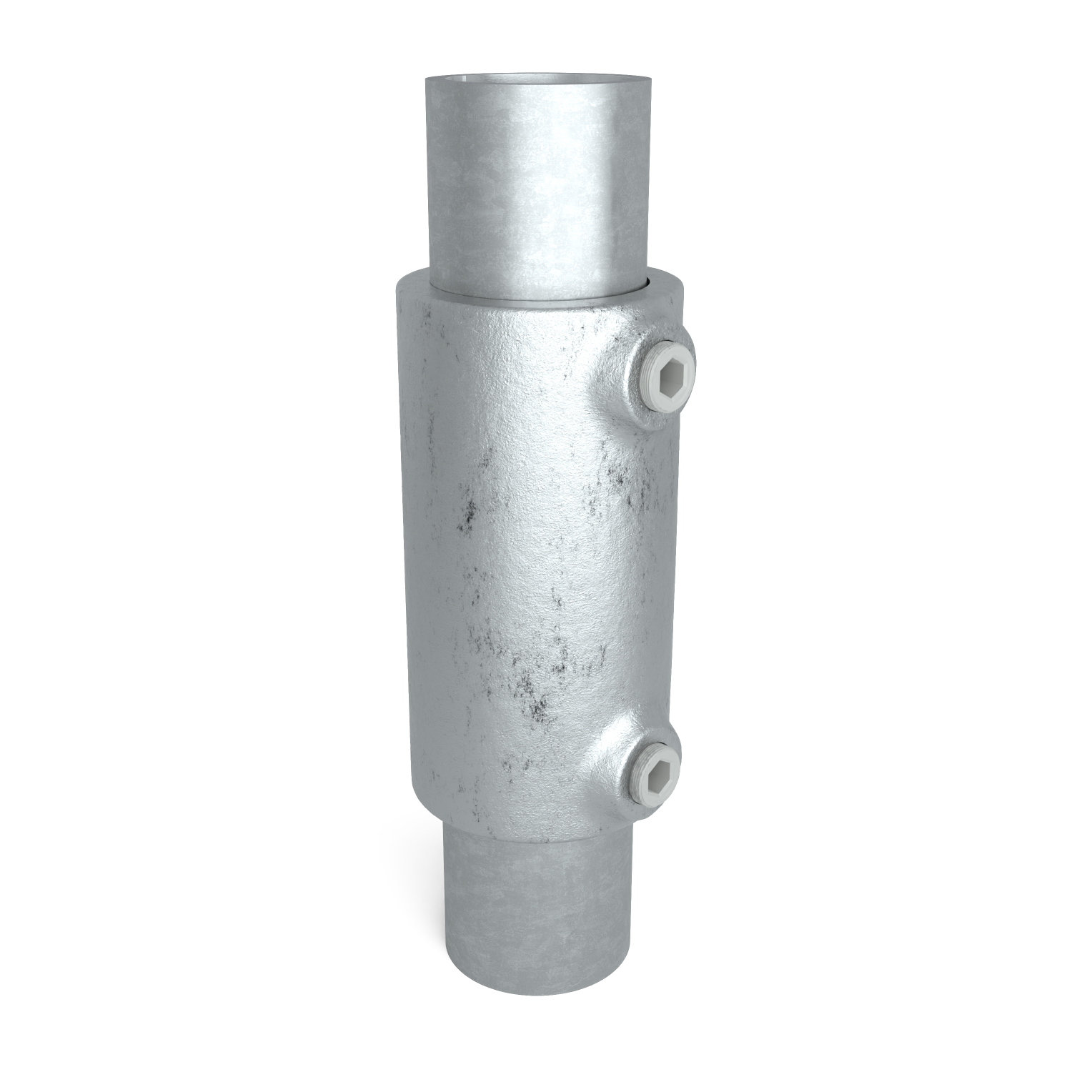 Rohrverbinder Verlängerungsstück 48,3 mm - Schrägansicht mit Rohren (Rohr-verbinder.de)