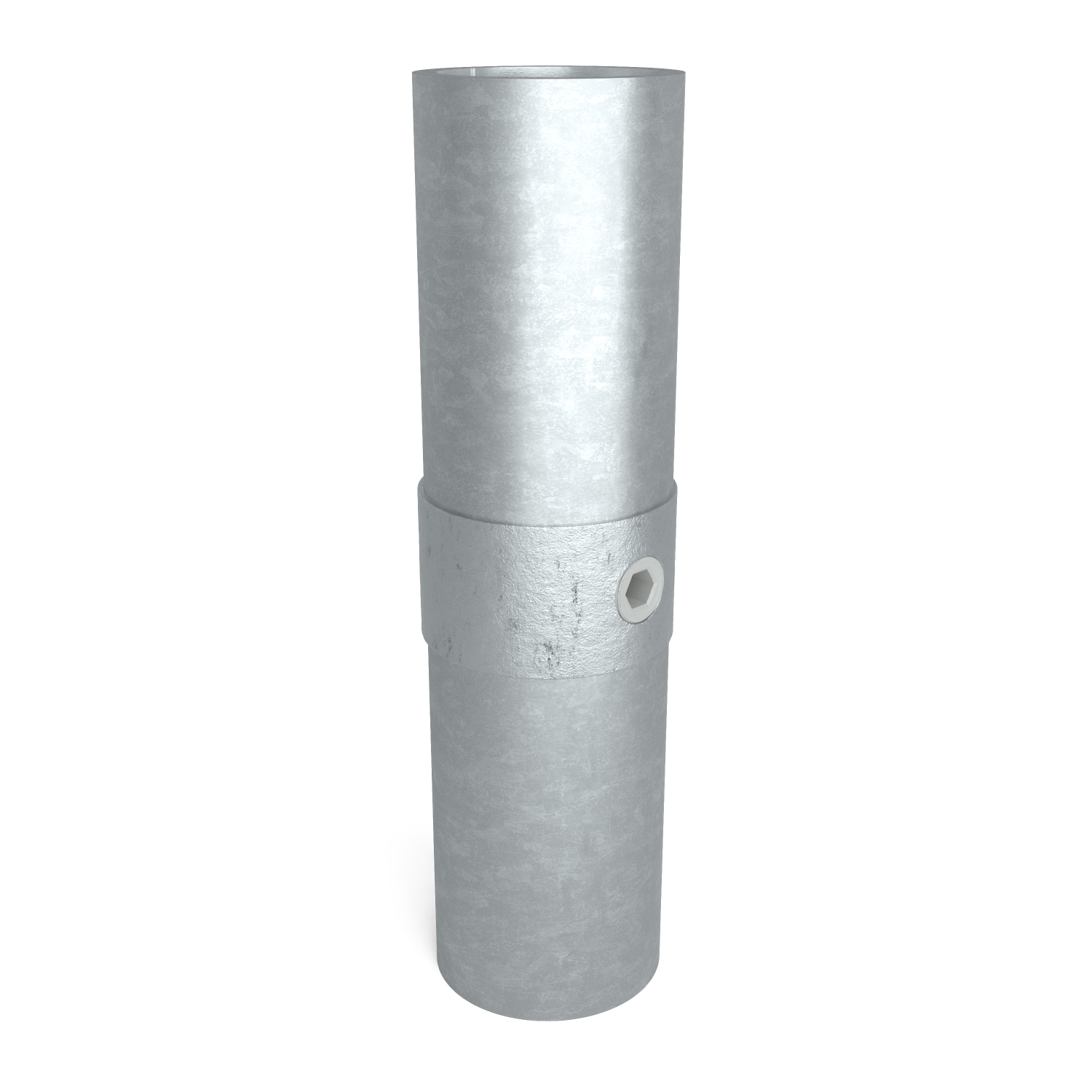 Rohrverbinder Verbindungsstück innen 48,3 mm - Schrägansicht mit Rohren (Rohr-verbinder.de)