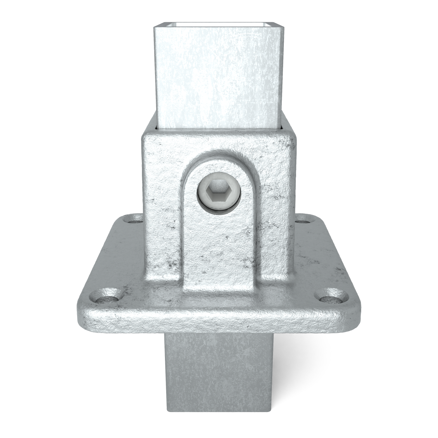 Rohrverbinder Fußplatte 40 mm quadratisch - Vorderansicht mit Rohren (Rohr-verbinder.de)
