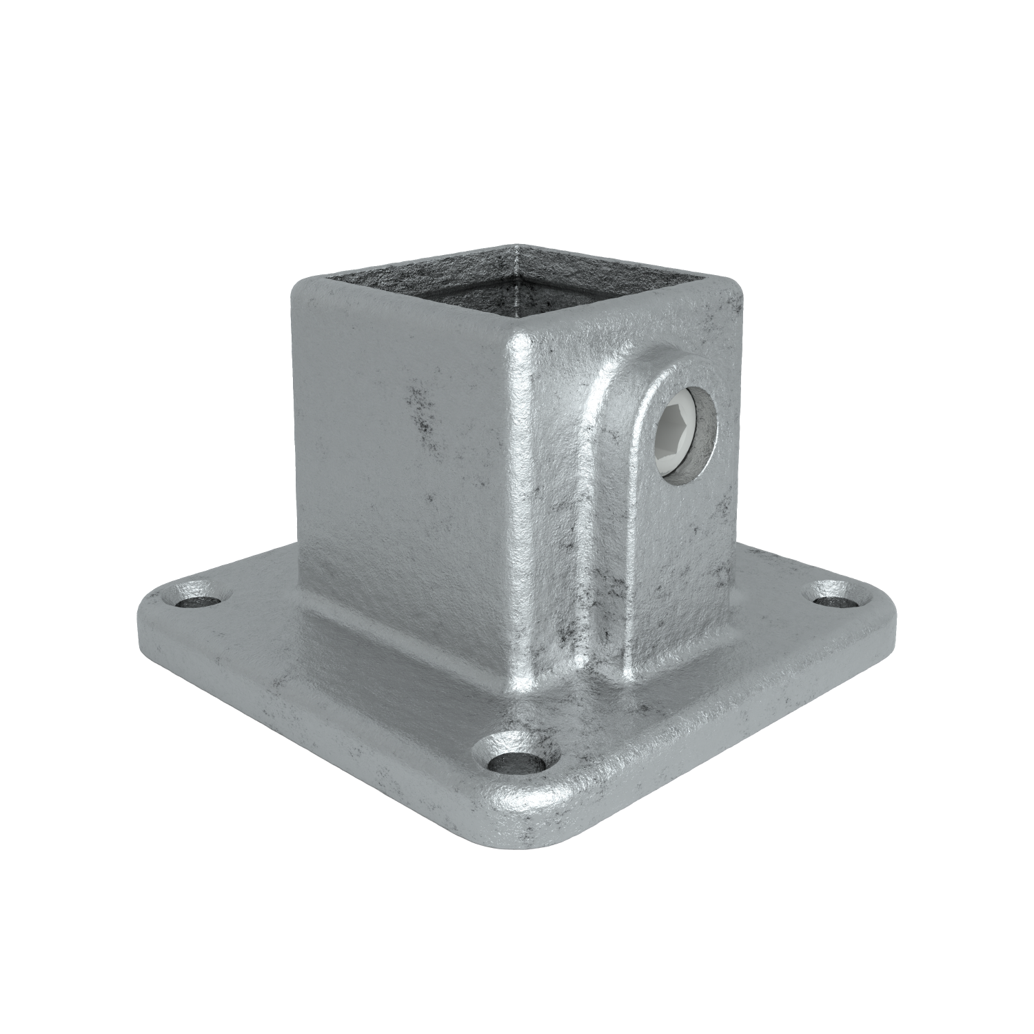 Rohrverbinder Fußplatte 40 mm quadratisch - Schrägansicht Rohrverbinder (Rohr-verbinder.de)