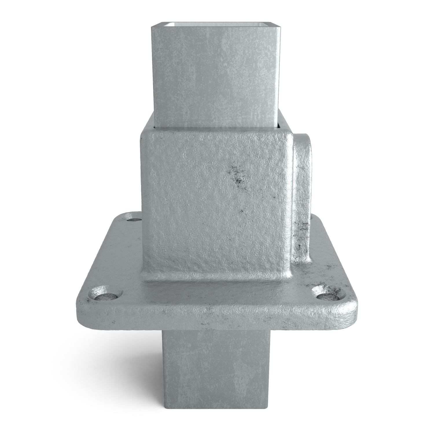 Rohrverbinder Fußplatte 40 mm quadratisch - Seitenansicht mit Rohren (Rohr-verbinder.de)