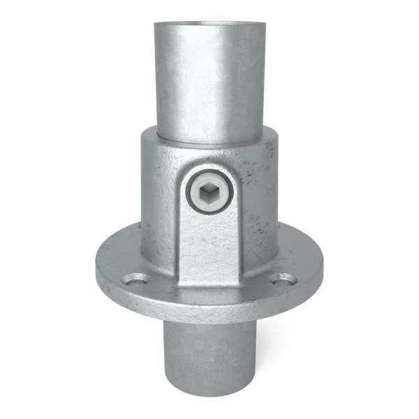 Rohrverbinder Fußplatte rund durchgehend 21,3 mm - Vorderansicht mit Rohren (Rohr-verbinder.de)