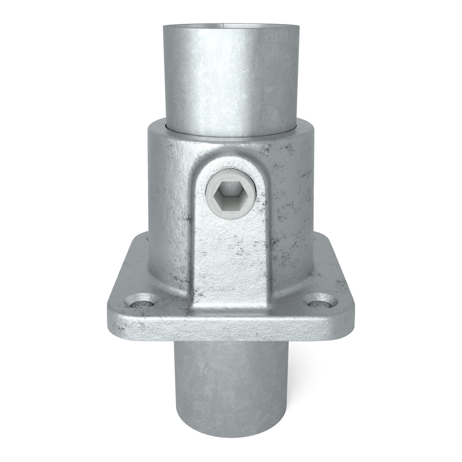 Rohrverbinder Fußplatte quadratisch 26,9 mm - Vorderansicht mit Rohren (Rohr-verbinder.de)