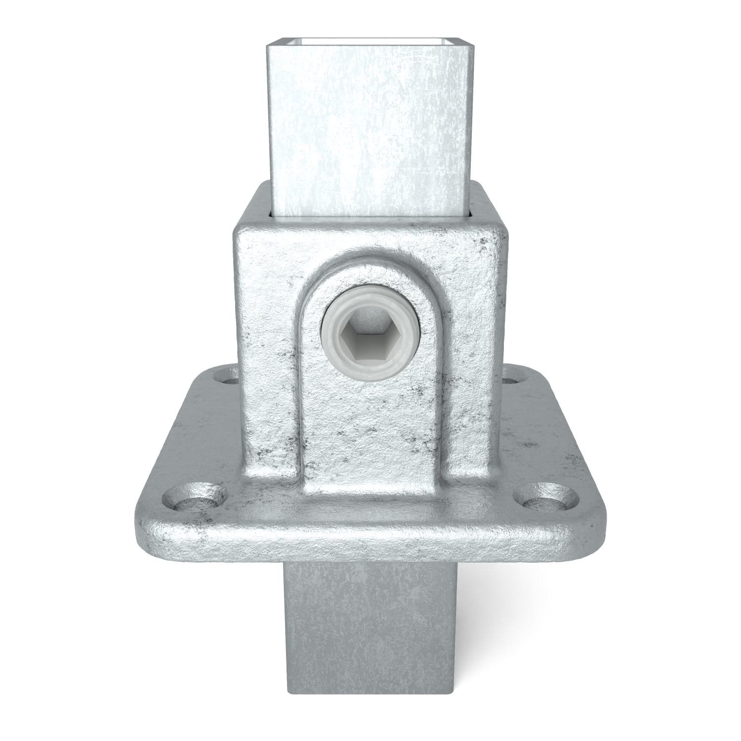 Rohrverbinder Fußplatte quadratisch 25 mm quadratisch - Vorderansicht mit Rohren (Rohr-verbinder.de)