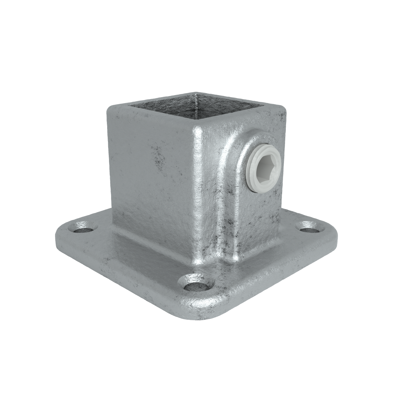 Rohrverbinder Fußplatte quadratisch 25 mm quadratisch - Schrägansicht Rohrverbinder (Rohr-verbinder.de)