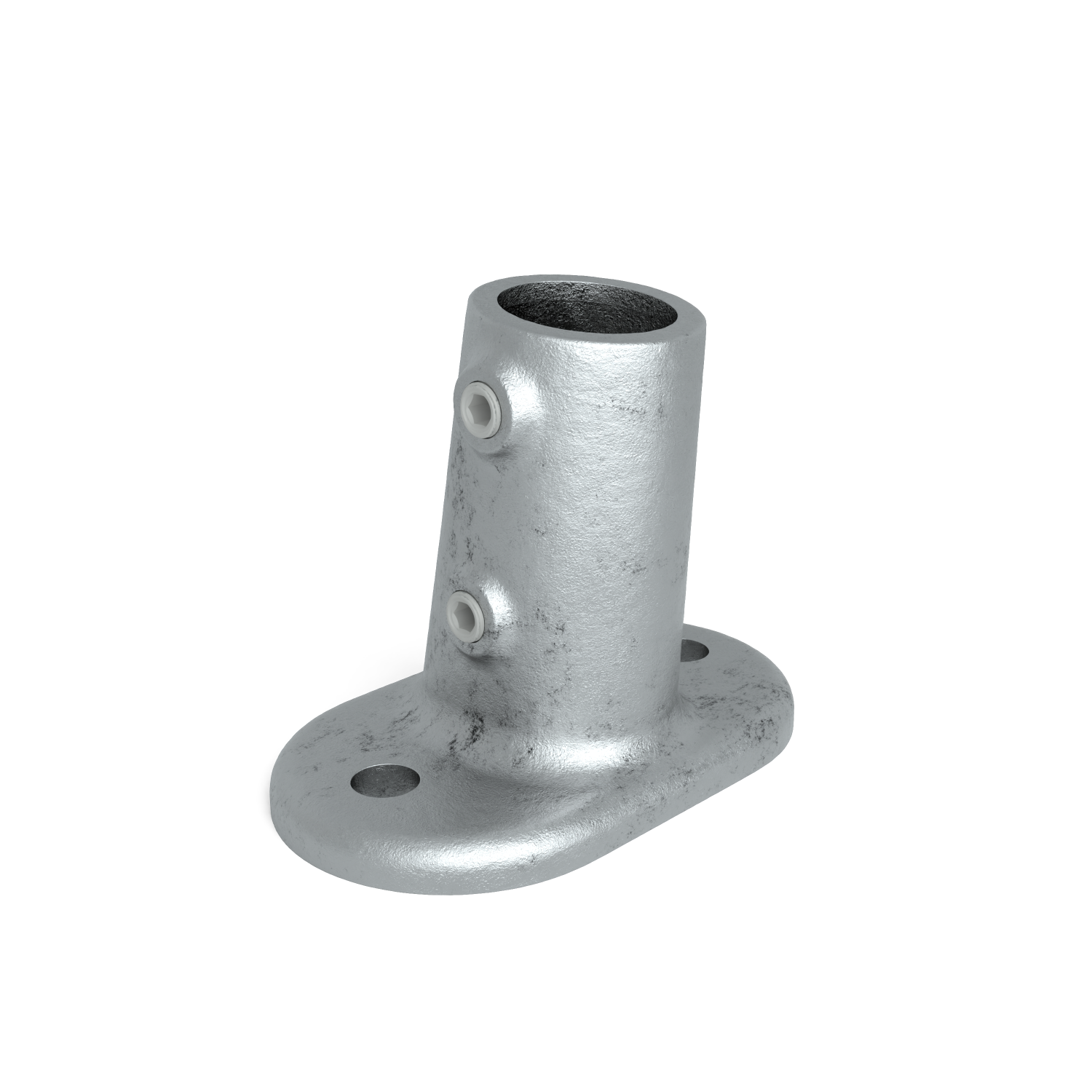 Rohrverbinder Fußplatte oval ±11º 42,4 mm - Schrägansicht Rohrverbinder (Rohr-verbinder.de)