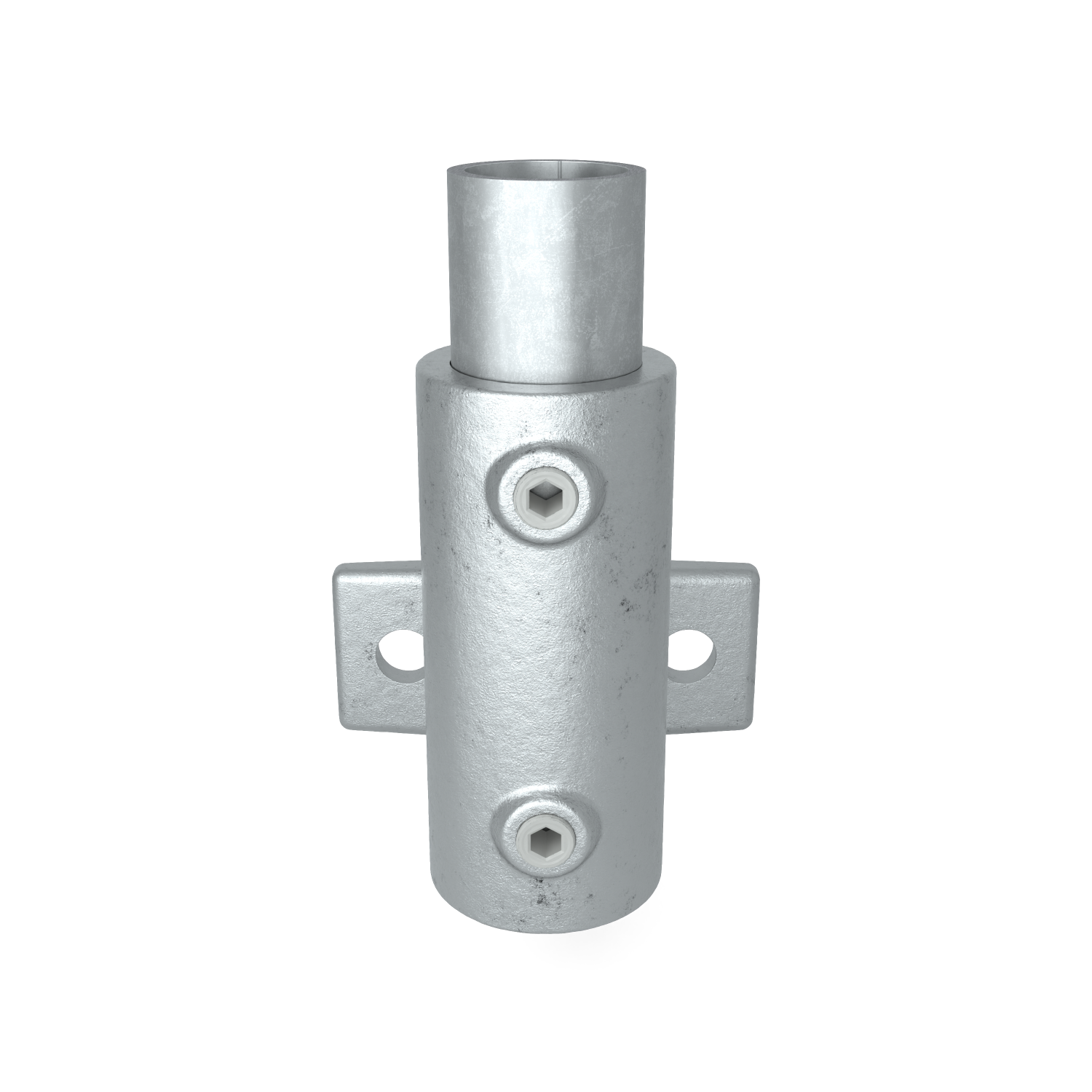 Rohrverbinder Wandhalter horizontal 42,4 mm - Schrägansicht mit Rohren (Rohr-verbinder.de)
