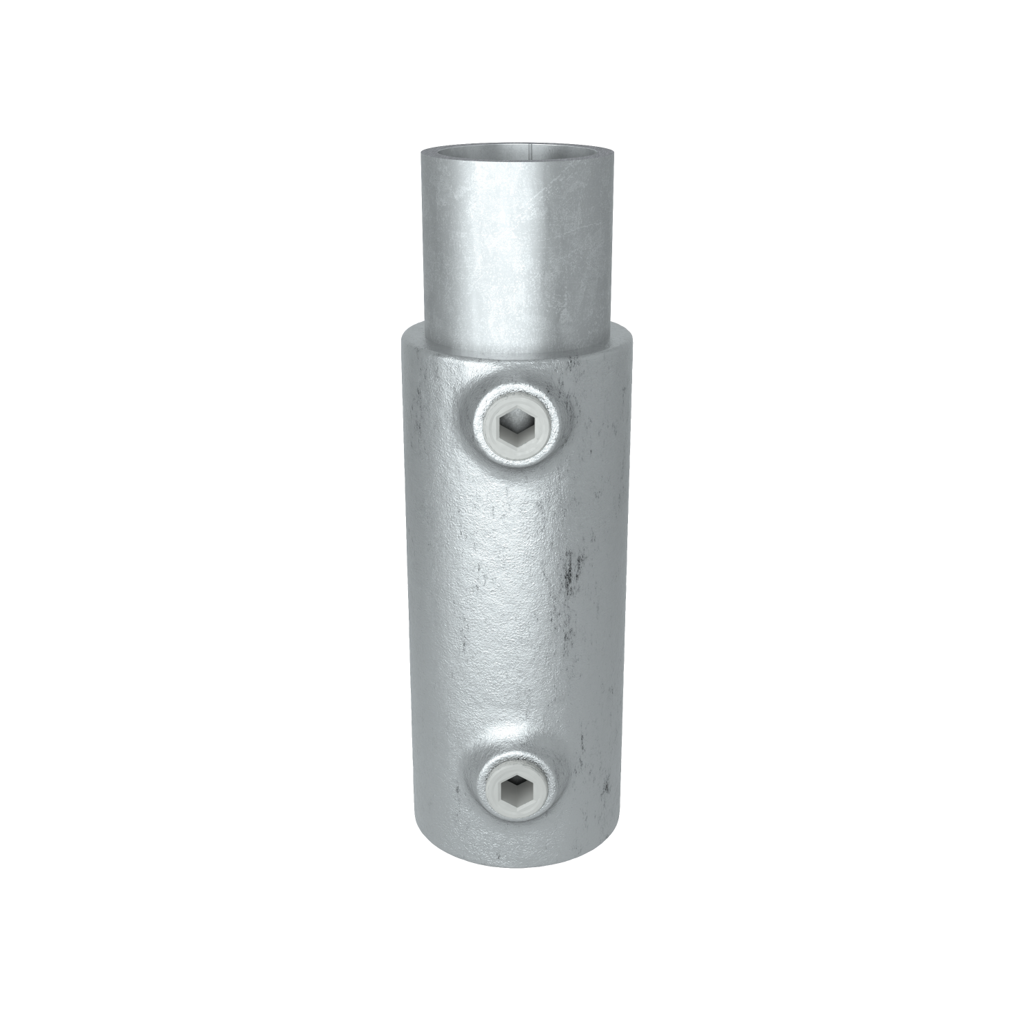 Rohrverbinder Wandhalter vertikal 33,7 mm - Schrägansicht mit Rohren (Rohr-verbinder.de)