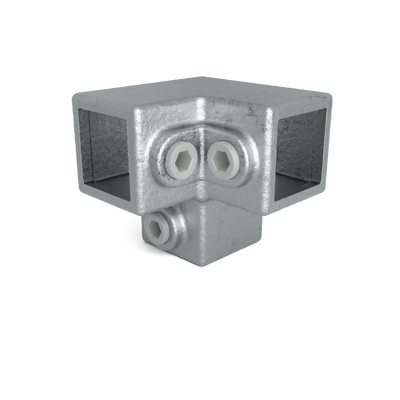 Rohrverbinder Dreiweg-Eckstück 90º 25 mm quadratisch - Vorderansicht Rohrverbinder (Rohr-verbinder.de)