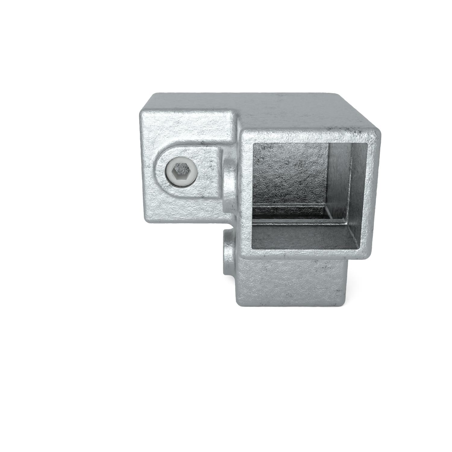 Rohrverbinder Dreiweg-Eckstück 90º 40 mm quadratisch - Schrägansicht Rohrverbinder (Rohr-verbinder.de)