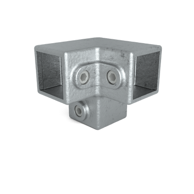 Rohrverbinder Dreiweg-Eckstück 90º 40 mm quadratisch - Vorderansicht Rohrverbinder (Rohr-verbinder.de)