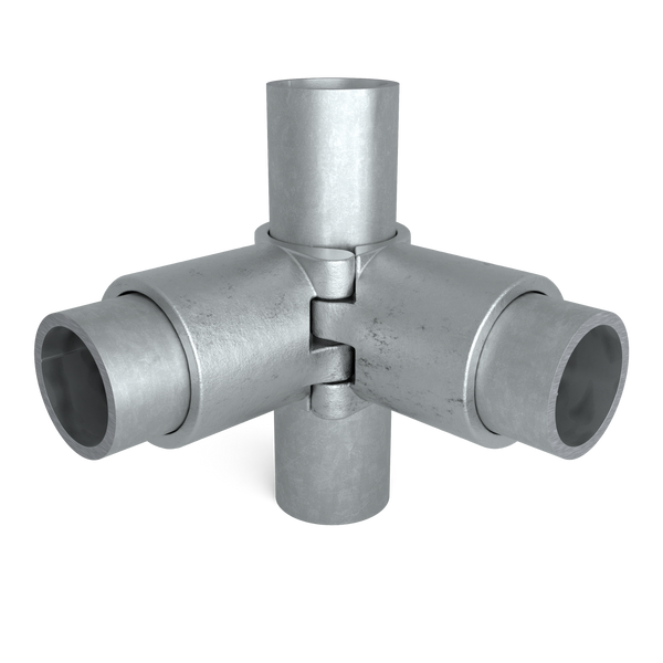 Rohrverbinder Eckstück 90º offen klappbar 48,3 mm - Vorderansicht mit Rohren (Rohr-verbinder.de)